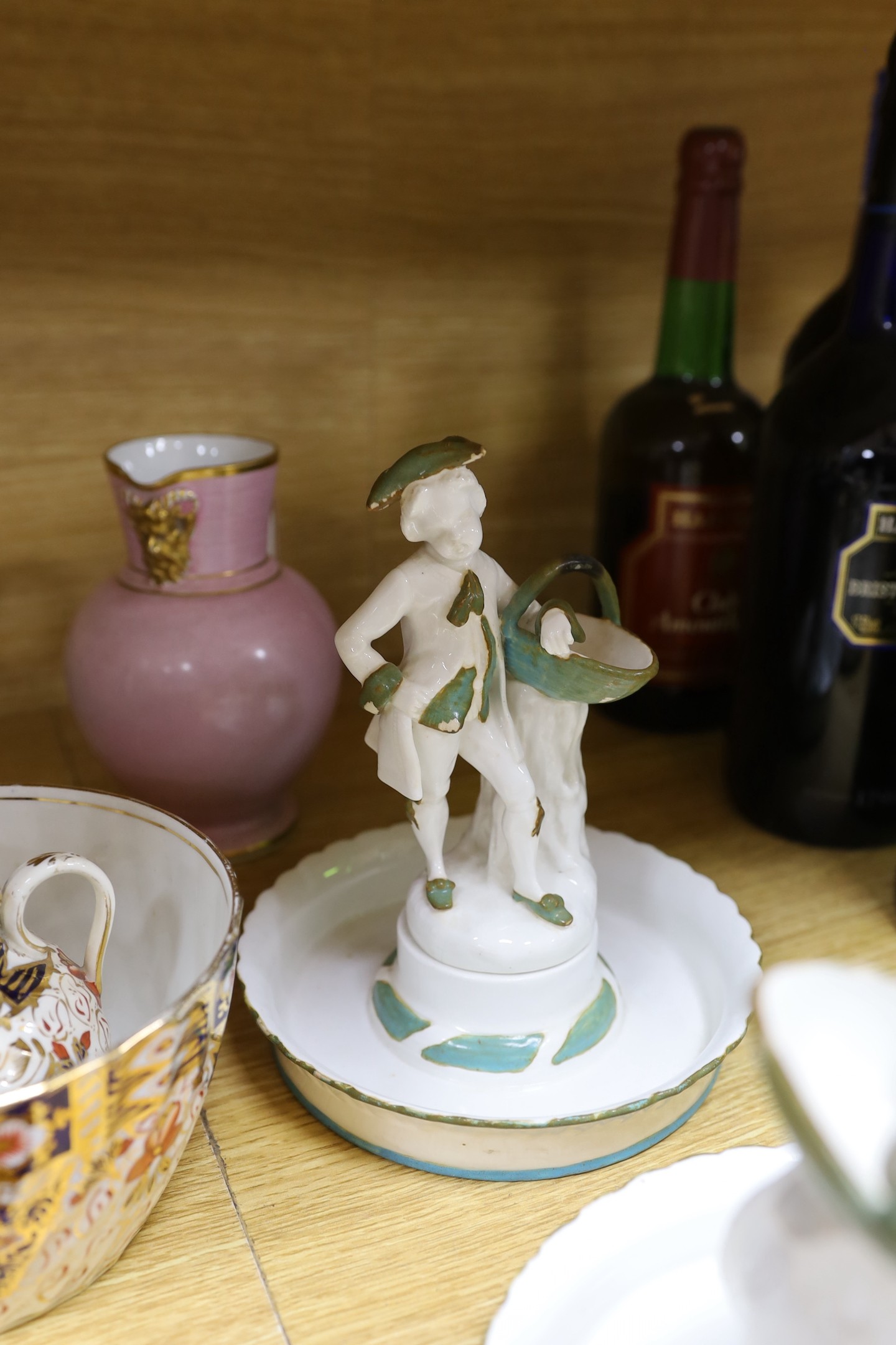 A pair of Victorian bone china figural dishes, an Imari pattern teaset, together with other wares